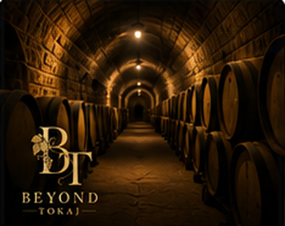 Historic Hungarian wine cellar with oak barrels representing Bikavér wine