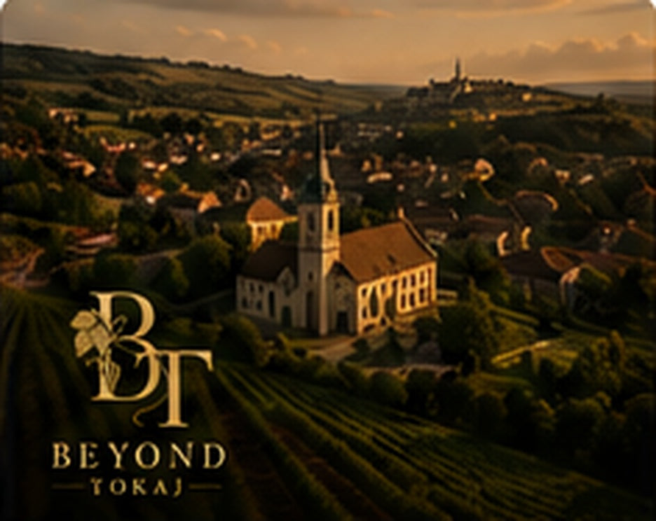 Szekszárd wine region vineyard landscape in Hungary with Beyond Tokaj branding