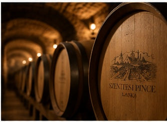Wine barrels in a traditional Hungarian winery cellar