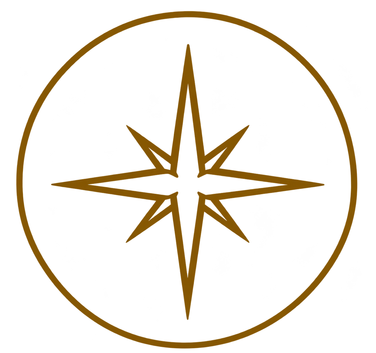 A brown compass rose emblem inside a circle on a white background.