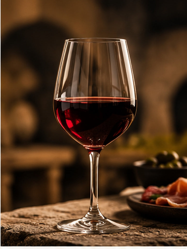 Glass of Hungarian red wine in a warm dining setting